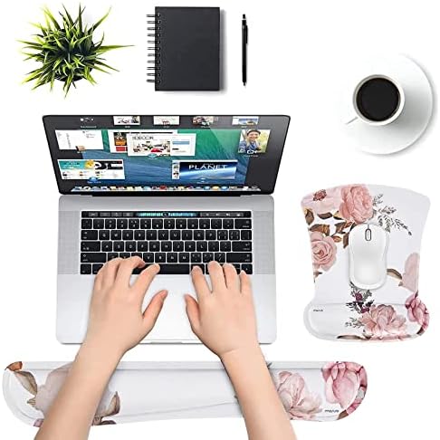 MOSISO Peony Wrist Rest Support for Mouse Pad & Keyboard Set, White