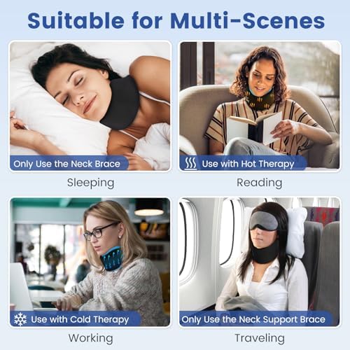 Soft Neck Brace with Hot and Cold Gel Pack – Adjustable Cervical Collar for Men & Women, Breathable Neck Support with Reusable Gel Ice Pack for Comfort at Home, Office & Travel, 2-Piece Set