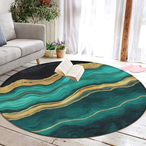 Highly Premium Quality Floor Mat, Office Chair Decor Mat, Room Sofa Yoga Soft Round Carpet Teal Turquoise Green Gold Black Marble