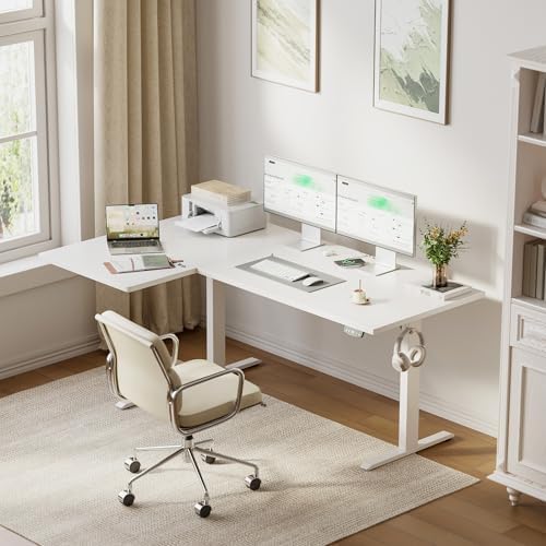 Agilestic 55 * 28 Inch Reversible L Shaped Electric Standing Desk, White