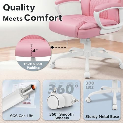 Executive Office Chair, Home Computer Desk Chair, PU Leather, Pink