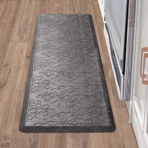 Chef Gear - Anti-Fatigue Wellness Kitchen Mat - Marni Design - Cushioned Comfort Chef Mat - Faux Leather - Cooking & Standing Relief -Skid-Resistant - Measures 17.5"x60" - Dark Grey