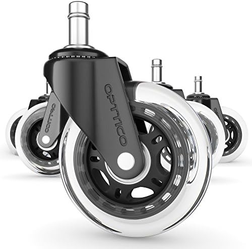 Office Chair Caster Wheels Replacement - Set of 5 Hardwood Floor Chair Wheels - No Chair Mat Needed - 3" Rollerblade Style Heavy Duty Desk Chair Casters with Soft Rubber Wheels, Smooth & Silent