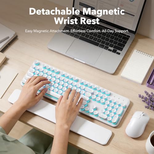 Wireless Keyboard and Mouse Combo, Magnetic Wrist Rest, Glowing White