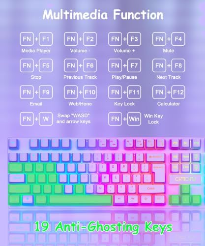 Purple Gaming Keyboard Light Up with USB Wired,3 Mix Color LED for Computer