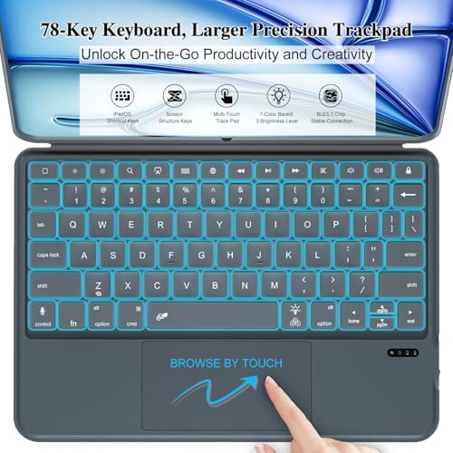 iPad Air 11 inch Case with Keyboard (M4/M3/M2, 2026/2025/2024), Pro 11, iPad A16 11th/10th, Magnetic Detachable Keyboard, Trackpad, Backlit, Adjustable Stand, Slim for Air 5th/4th Gen 10.9 inch (Gray)