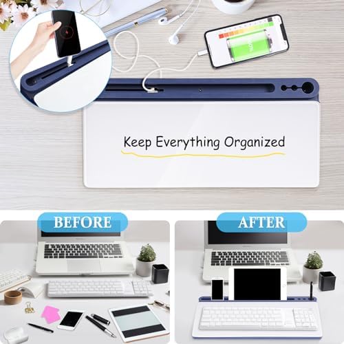 DOLLAR BOSS Glass Desk Whiteboard Small Dry Erase Board, Blue