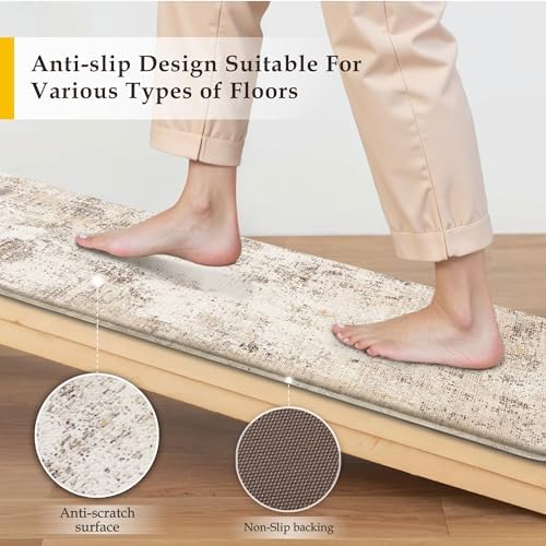 Anti Fatigue Beige Grey Neutral Non-Slip Kitchen Mat 2 Piece