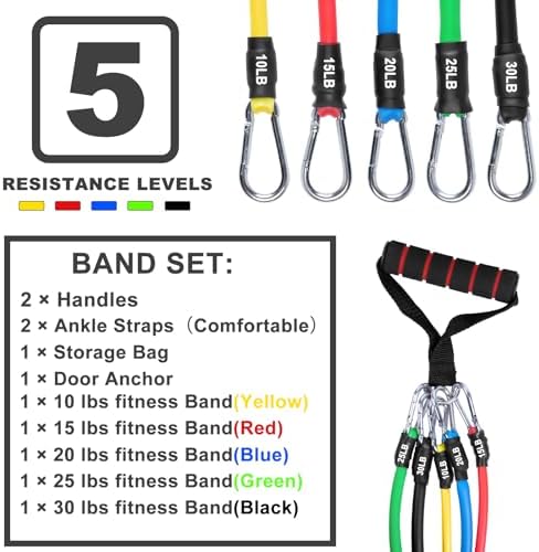 Resistance Bands Set, Workout Bands with Handles, 5 Levels