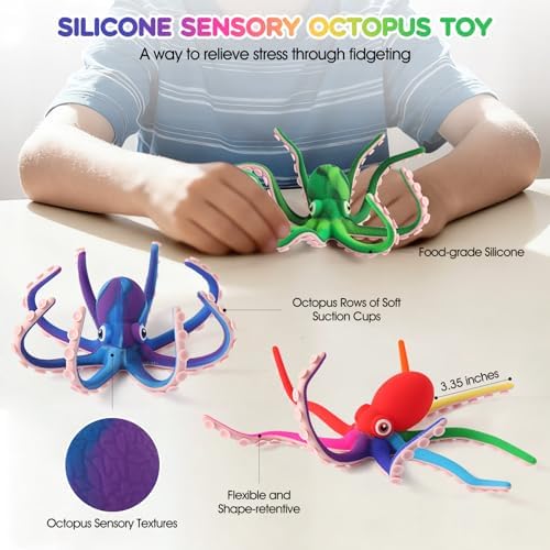Octopus Fidget Toy with Suction Cups – Silicone Stress Relief and Sensory Play Desk Toy, Bendable Tentacles for Creative Poses, Portable Gift for Kids, Teens and Adults (1Pc-Brown)