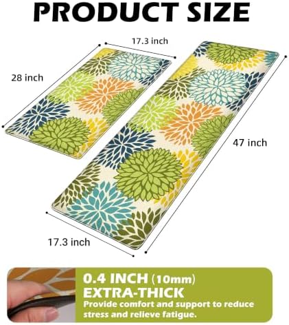 Kitchen Mats Set of 2 Cushioned Anti Fatigue Kitchen Rugs Mats Non Slip Waterproof Kitchen Runner Memory Foam Floor Mat Comfort Standing Mat for Sink,Office,Laundry, Multi Green
