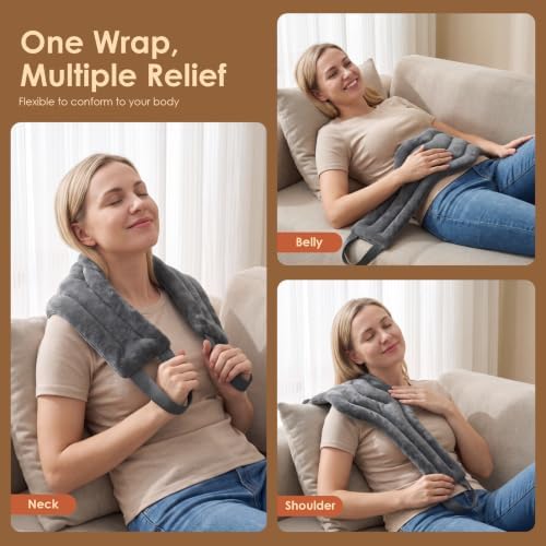 Microwavable Heat Pad for Neck and Shoulders, Warm Compress Wrap, Grey