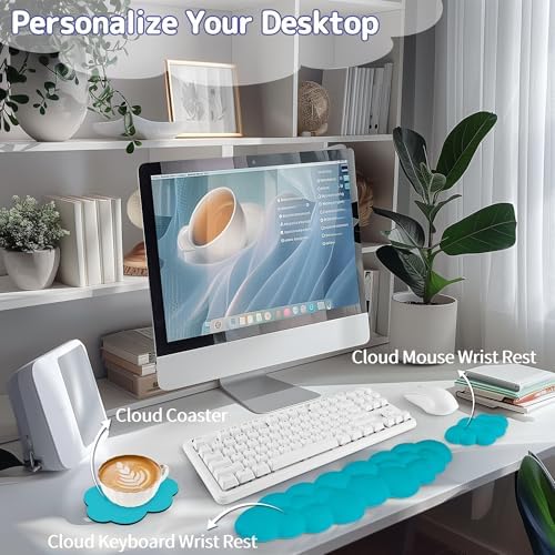 Sushret Cloud Wrist Rest Keyboard, Cloud Keyboard Wrist Pad Set with PU Leather Memory Foam, Cute Arm Rest for Palm Support, PC/Gaming Desk Accessories/Office Setup/Computer Hand Cushion - Scuba Blue
