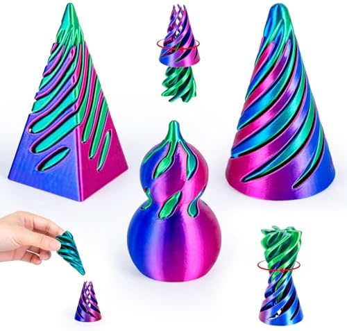 3D Printed Fidget Toys (3 Pack), Impossible Cone & Pyramid Spiral Toy, Optical Illusion Passthrough Desk Toys for Adults & Kids, Stress Relief Sensory Fidgets for Anxiety, Cool Office Gifts, 3PCS