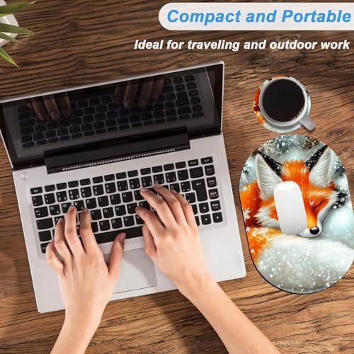 Small Mouse pad, Portable, Waterproof Non-Slip Rubber Bottom, Suitable for Wireless Mouse, Laptop Keyboard Tray for Both Men and Women, Office Travel 7.1x10.6in，Sleeping Fox in Snow