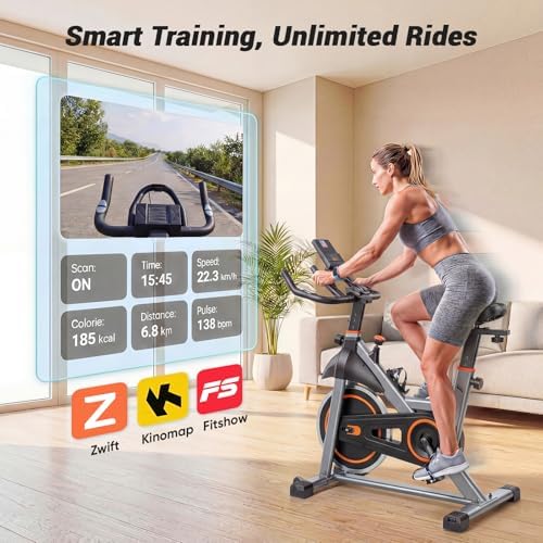 Exercise Bike with APP, Stationary Bikes for Home, Workout Bike for Adults & Seniors, Cycle Machine, Adjustable Height and Resistance, Low Noise, 265lbs Weight Capacity, Easy Assembly