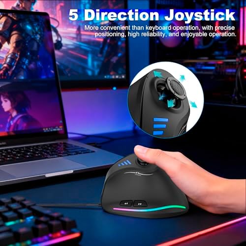 TRELC Wired Gaming Mouse with 5 D Rocker, 10000 DPI/11 Programmable Buttons, Vertical Ergonomic Mouse with On-Board Memory, Optical Computer Mice for PC/Laptop/E-Sports/Gamer