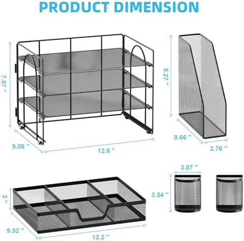 Marbrasse 4-Tier Paper Tray Organizer with Drawer and Pen Holder, Black