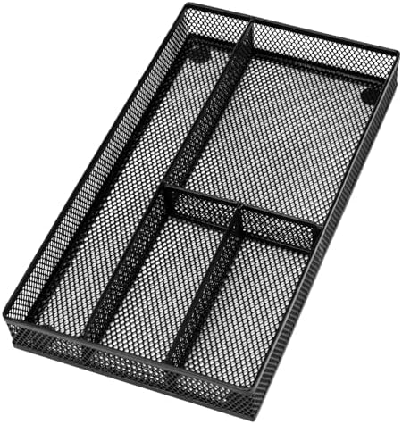 shenee Desk Drawer Organizer Tray,Drawer Organizer for Office and Home,Desk Organizer with Drawers,4 Compartments,Non-Slip Desk Organizers and Accessories for Stationery Makeup School (Black)