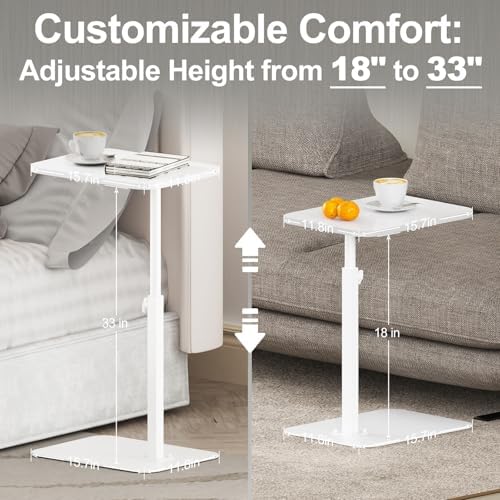 Side Table Sofa Tray for Couch Heavy Metal Base Swivel/Adjustable Height