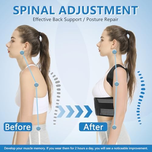 Back Brace Posture Corrector for Women & Men, Shoulder Straightener， Improve Posture Lumbar， Adjustable Full Back Support， Hunchback Correction, Upper and Lower Back Pain Relief, Scoliosis, Spine Corrector (X-Large)