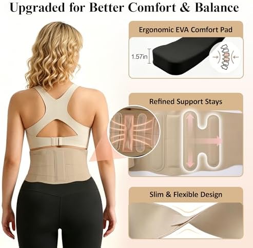 RANDY SUN Upgraded Ultra Thin Back Brace with EVA Pad, Invisible Lumbar Support Belt, Breathable Waist Support for Work & Daily Wear, XXL(Waist:41"-45")