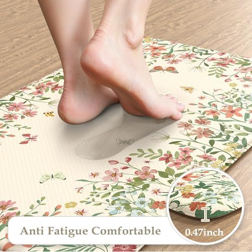 KIMODE Anti Fatigue Kitchen Mats for Floor,Beige Farmhouse Kitchen Rugs Set