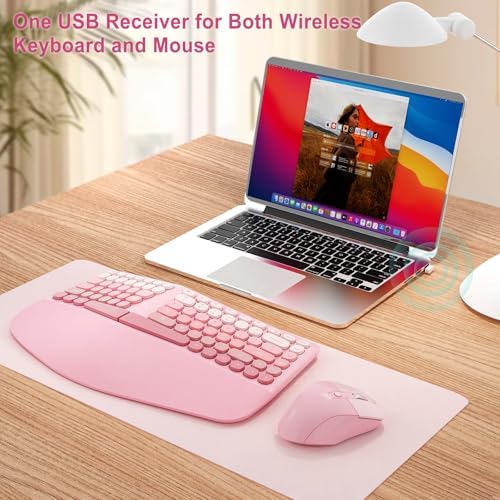 Ergonomic Wireless Keyboard Mouse, Gaming Typewriter Set with Wrist Rest
