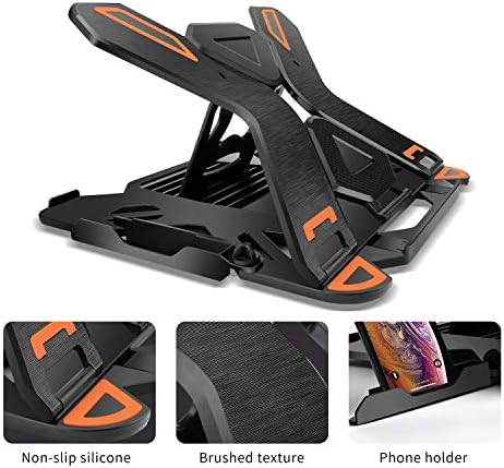 Ergonomic Adjustable Laptop Stand for Desk with Phone Holder & 360° Rotation - Foldable Portable Stand for 10-17" Laptops, MacBook Pro 16", Gaming Laptops, Tablets | Heavy-Duty & Ventilated Design