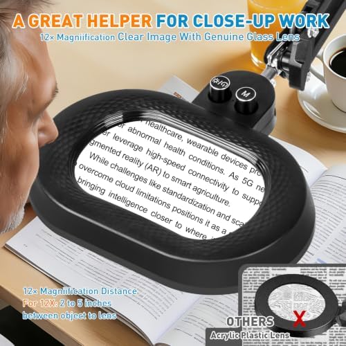 Magnifying Glass with Light and Clamp, 5in 12X Extended Arm