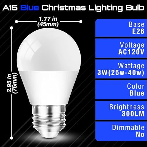 Blue Light Bulb, A15 Blue Christmas Lighting Bulb, 3W 300lm,2 Pack