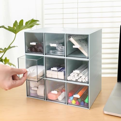 MILULUGO Plastic 3 Drawer Organizer for Cosmetic Storage, Desk Organizer, Makeup Organizer for nail polish, Lipstick, Brushes, Jewelry, Skincare, Bathroom Organization Boxes - Blue