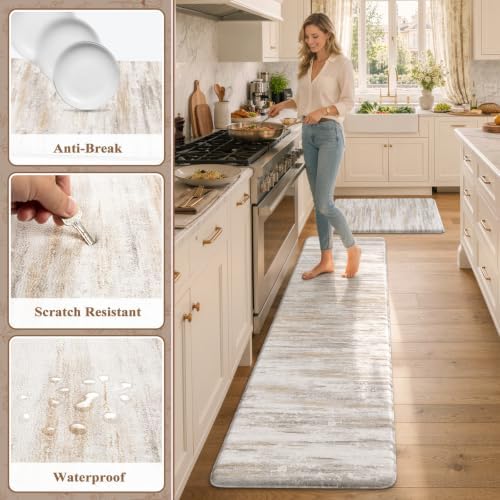 KIMODE Kitchen Anti Fatigue Mats, Farmhouse Abstract Kitchen Rugs Sets of 2