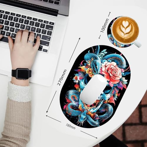 Small Mouse pad,Portable,Waterproof Non-Slip Rubber Bottom,Suitable for Wireless Mouse,Laptop Keyboard Tray for Both Men and Women,Office Travel 7.1x10.6in,Colorful Skull with Snake and Rose
