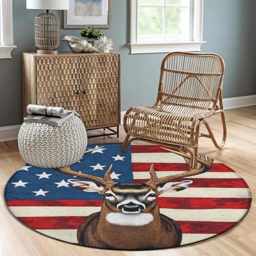 Circular Rugs Large Modern Round Area Rug Fashion Decor Mat for Home Office American Flag Hunting Deer