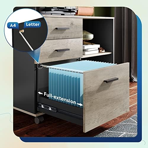 DEVAISE 3-Drawer Mobile File Cabinet, Lateral Filing Cabinet, Greige