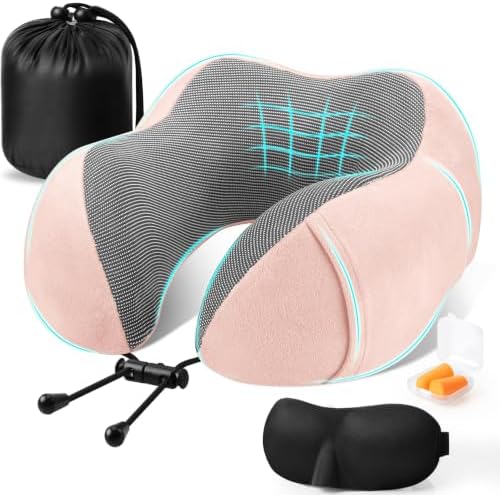 CloudBliss Neck Pillow for Airplanes, Memory Foam Travel Pillow, Pink