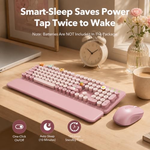 Wireless Keyboard and Mouse, Round Keycaps, Magnetic Wrist Rest, Dusty Rose