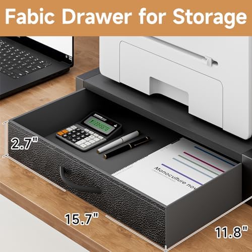 YAOHUOO 2-Tier Desktop Printer Stand with Fabric Drawer,17.3"x11.8" Black