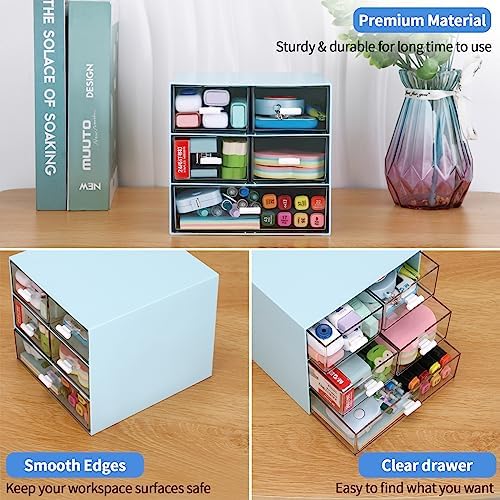 Desk Organizer with 5 Drawers, Rectangular Office Stationery Supplies Desktop Drawers, Plastic Makeup Storage, Suitable for Office, School, Home (Blue & 5 Drawers)
