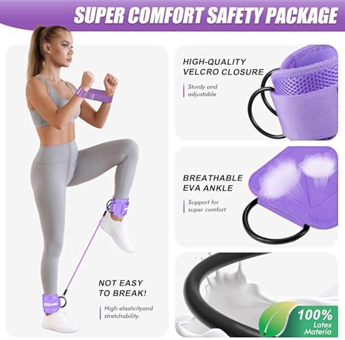 Ankle Resistance Bands with Cuffs, Resistance Bands Set for Working Out, Leg and Glute Exercise Bands – Home Gym Workout Equipment for Women, Booty Building, Pilates, Rehab, Physical Therapy