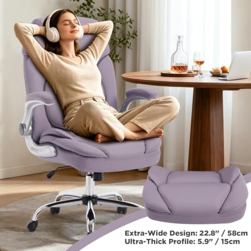 500lbs Criss Cross Wide Office Desk Chair with Back Support Purple