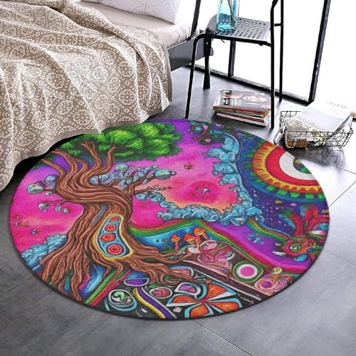 Highly Premium Quality Floor Mat, Office Chair Decor Mat, Room Sofa Yoga Soft Round Carpet Trippy Mushrooms Painting, 36inch