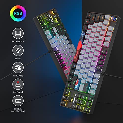 Owpkeenthy 75% Mechanical Gaming Keyboard with Red Switch, RGB Backlit Keyboard, 87 Keys Compact TKL Wired Computer Keyboards for Laptop PC Gamer Xbox PS (Grey/ 87 Red Switch)
