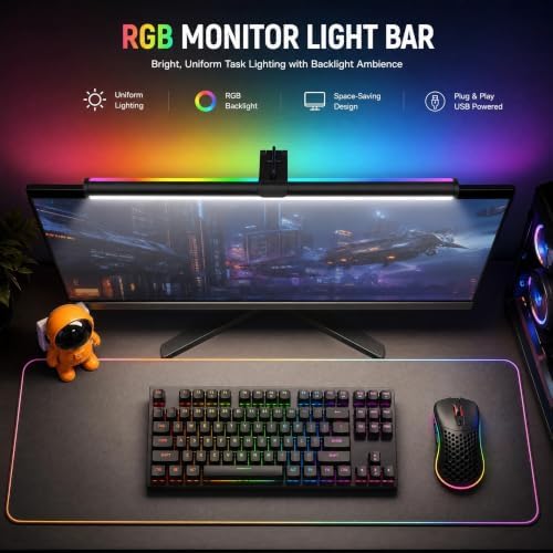 Lpraer Monitor Light Bar, 16'' Computer Monitor Lamp for Home Office Gaming,Touch Control USB Reading Desk Lamp with Stepless Dimming for Flat & Curved Monitor