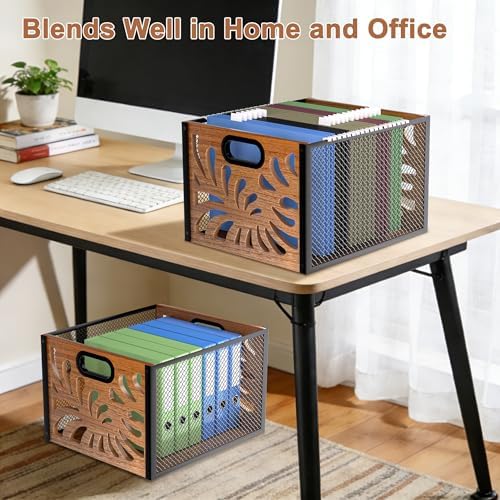 Wood File Box,Hanging File Organizer,File Storage Box Bin for Letter Size