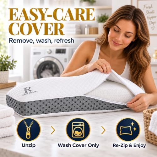 Royal Therapy Memory Foam Pillow, Queen Pillow Neck Pain Relief, Neck and Shoulder Pain, Side Sleeper, Cervical