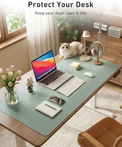 Aothia Faux Leather Desk Mat - Large Mouse Pad, Non-Slip PU Leather Blotter, Waterproof Writing Surface for Office and Home (Light Blue, 63" x 17")