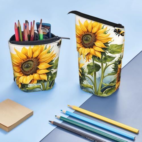 Sunflowers Bee Flowers Standing Pencil Case