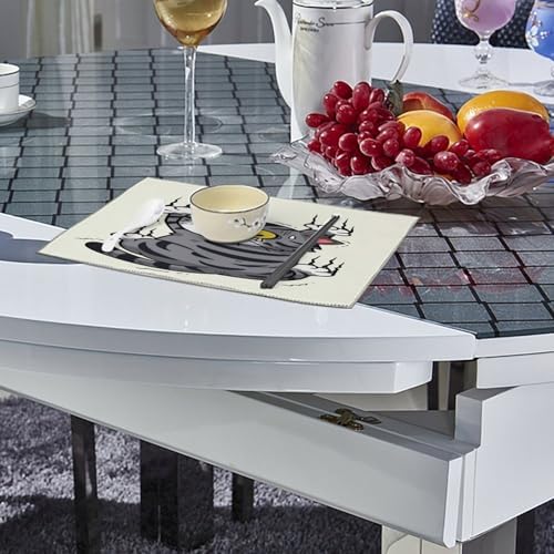 Cute Cat Stretching with Claws Out Washable Placemats Set of 4, Durable Heat Resistant Table Mats 17.7 X 11.8 Inch for Dining Table Kitchen Decor Indoor Use